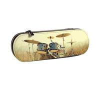 ANABPRMA Music Drum in Field Hard Shell Leather Pencil Case, Multi-Use Zipper Box for Stationery, Makeup or Small Accessories