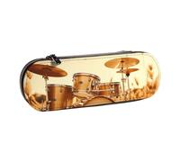 ANABPRMA Music Drum in Field Hard Shell Leather Pencil Case, Multi-Use Zipper Box for Stationery, Makeup or Small Accessories