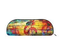 ANABPRMA Music Note Colorful Wooden Leather Pencil Bag, Leather Half-Circle Storage Pouch - for Makeup, Pens, and Essentials