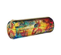 ANABPRMA Music Note Colorful Wooden Leather Pencil Pouch Cylindrical Pen Case for School Office Supplies with Zipper Closure Portable Bag