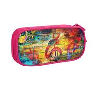 ANABPRMA Music Note Colorful Wooden Pencil Case, Large Capacity Double Layer Student Pen Pouch with 2 Zipped Main Pockets, Multi-Functional Organiser for School, Office, Travelling