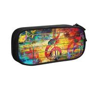 ANABPRMA Music Note Colorful Wooden Pencil Case, Large Capacity Double Layer Student Pen Pouch with 2 Zipped Main Pockets, Multi-Functional Organiser for School, Office, Travelling