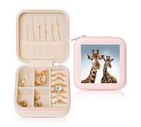 ANABPRMA Necks Of Giraffe Square Travel Jewelry Box For Women Small Leather Jewelry Organizer With Zipper Mirror Portable Case
