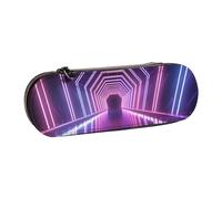 ANABPRMA Neon Lights Tunnel Hard Shell Leather Pencil Case, Multi-Use Zipper Box for Stationery, Makeup or Small Accessories