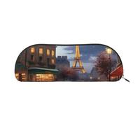 ANABPRMA Oil Painting Paris Street Scene Eiffel Tower Leather Pencil Bag, Leather Half-Circle Storage Pouch - for Makeup, Pens, and Essentials