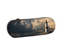 ANABPRMA Old Lighthouse by The Sea Hard Shell Leather Pencil Case, Multi-Use Zipper Box for Stationery, Makeup or Small Accessories