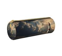ANABPRMA Old Lighthouse by The Sea Leather Pencil Pouch Cylindrical Pen Case for School Office Supplies with Zipper Closure Portable Bag