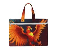 ANABPRMA Orange Red Phoenix Canvas File Bag with Zipper, Document Organizer Tote, Double Layer Portable File Pouch for Office Travel