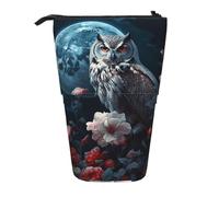 ANABPRMA Owl Among Flowers At Night Telescopic Standing Pencil Case Adjustable Pen Pouch with Zipper Oxford Organizer for School Office