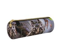ANABPRMA Owl on a Branch Leather Pencil Pouch Cylindrical Pen Case for School Office Supplies with Zipper Closure Portable Bag