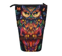 ANABPRMA Owl Telescopic Standing Pencil Case Adjustable Pen Pouch with Zipper Oxford Organizer for School Office