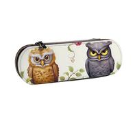 ANABPRMA Owls Birds Hard Shell Leather Pencil Case, Multi-Use Zipper Box for Stationery, Makeup or Small Accessories
