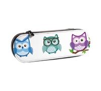 ANABPRMA Owls Birds Hard Shell Leather Pencil Case, Multi-Use Zipper Box for Stationery, Makeup or Small Accessories