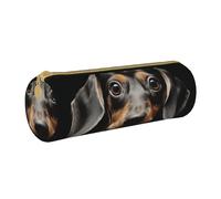 ANABPRMA Pad Dachshund Leather Pencil Pouch Cylindrical Pen Case for School Office Supplies with Zipper Closure Portable Bag