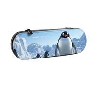 ANABPRMA Penguin Antarctica Ice Hard Shell Leather Pencil Case, Multi-Use Zipper Box for Stationery, Makeup or Small Accessories