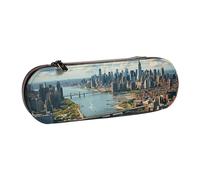 ANABPRMA Penthouse View Over New York Manhattan Hard Shell Leather Pencil Case, Multi-Use Zipper Box for Stationery, Makeup or Small Accessories