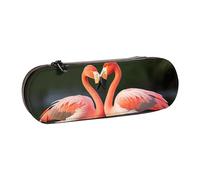 ANABPRMA Pink Flamingos Kiss in The Lake Hard Shell Leather Pencil Case, Multi-Use Zipper Box for Stationery, Makeup or Small Accessories