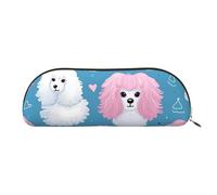 ANABPRMA Poodles Dogs Leather Pencil Bag, Leather Half-Circle Storage Pouch - for Makeup, Pens, and Essentials