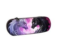 ANABPRMA Purple and White Dragons Hard Shell Leather Pencil Case, Multi-Use Zipper Box for Stationery, Makeup or Small Accessories