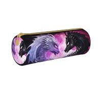 ANABPRMA Purple and White Dragons Leather Pencil Pouch Cylindrical Pen Case for School Office Supplies with Zipper Closure Portable Bag