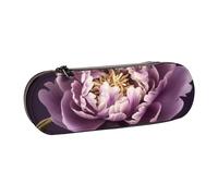 ANABPRMA Purple Elegant Peony Flower Hard Shell Leather Pencil Case, Multi-Use Zipper Box for Stationery, Makeup or Small Accessories