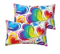 ANABPRMA Rainbow Colored Gay Pride Hearts Linen Look Cushion Covers 12x20 Inch Set Of 2 Decorative Throw Pillow Cases For Sofa Bed Couch Living Room