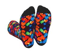 ANABPRMA Rainbow Hearts Color Block Mid-Calf Socks For Women & Men, Comfortable, Moisture-Wicking, Fits European Size 36-45 / Uk 3-8