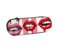 ANABPRMA Red Lips Collection Hard Shell Leather Pencil Case, Multi-Use Zipper Box for Stationery, Makeup or Small Accessories
