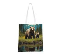 ANABPRMA River Bear Mom Canvas Tote Bag For Shopping, Work, And School | Lightweight Handbag With Reinforced Handles
