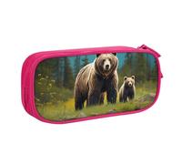 ANABPRMA River Bear Mom Pencil Case, Large Capacity Double Layer Student Pen Pouch with 2 Zipped Main Pockets, Multi-Functional Organiser for School, Office, Travelling