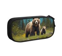 ANABPRMA River Bear Mom Pencil Case, Large Capacity Double Layer Student Pen Pouch with 2 Zipped Main Pockets, Multi-Functional Organiser for School, Office, Travelling