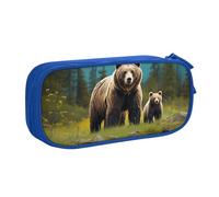 ANABPRMA River Bear Mom Pencil Case, Large Capacity Double Layer Student Pen Pouch with 2 Zipped Main Pockets, Multi-Functional Organiser for School, Office, Travelling