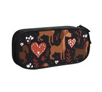 ANABPRMA Romantic Dachshunds Pencil Case, Large Capacity Double Layer Student Pen Pouch with 2 Zipped Main Pockets, Multi-Functional Organiser for School, Office, Travelling