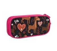 ANABPRMA Romantic Dachshunds Pencil Case, Large Capacity Double Layer Student Pen Pouch with 2 Zipped Main Pockets, Multi-Functional Organiser for School, Office, Travelling