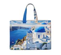 ANABPRMA Santorini Greek Island sea View Canvas File Bag with Zipper, Document Organizer Tote, Double Layer Portable File Pouch for Office Travel