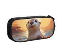 ANABPRMA Sea Otters Painting Pencil Case, Large Capacity Double Layer Student Pen Pouch with 2 Zipped Main Pockets, Multi-Functional Organiser for School, Office, Travelling