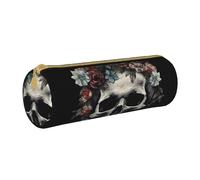 ANABPRMA Skull in Darkness Leather Pencil Pouch Cylindrical Pen Case for School Office Supplies with Zipper Closure Portable Bag