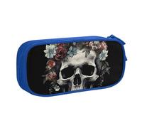 ANABPRMA Skull in Darkness Pencil Case, Large Capacity Double Layer Student Pen Pouch with 2 Zipped Main Pockets, Multi-Functional Organiser for School, Office, Travelling