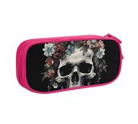 ANABPRMA Skull in Darkness Pencil Case, Large Capacity Double Layer Student Pen Pouch with 2 Zipped Main Pockets, Multi-Functional Organiser for School, Office, Travelling
