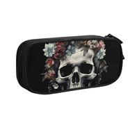 ANABPRMA Skull in Darkness Pencil Case, Large Capacity Double Layer Student Pen Pouch with 2 Zipped Main Pockets, Multi-Functional Organiser for School, Office, Travelling