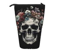 ANABPRMA Skull in Darkness Telescopic Standing Pencil Case Adjustable Pen Pouch with Zipper Oxford Organizer for School Office