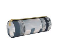 ANABPRMA Skyscraper Buildings Leather Pencil Pouch Cylindrical Pen Case for School Office Supplies with Zipper Closure Portable Bag