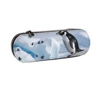 ANABPRMA Snow Mountain Penguin Hard Shell Leather Pencil Case, Multi-Use Zipper Box for Stationery, Makeup or Small Accessories
