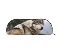 ANABPRMA Snow Mountain Wild Wolf Leather Pencil Bag, Leather Half-Circle Storage Pouch - for Makeup, Pens, and Essentials