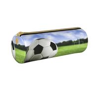 ANABPRMA Soccer Ball Background Leather Pencil Pouch Cylindrical Pen Case for School Office Supplies with Zipper Closure Portable Bag