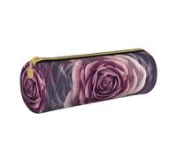 ANABPRMA Sphere Blooming Flower Rose Leather Pencil Pouch Cylindrical Pen Case for School Office Supplies with Zipper Closure Portable Bag