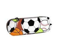 ANABPRMA Sports Ball Hard Shell Leather Pencil Case, Multi-Use Zipper Box for Stationery, Makeup or Small Accessories