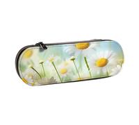 ANABPRMA Spring Daisy Flowers Hard Shell Leather Pencil Case, Multi-Use Zipper Box for Stationery, Makeup or Small Accessories
