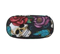 ANABPRMA Sugar Skull Flowers Pencil Case Large Capacity Zipper Pouch Oxford Fabric Pen Organizer Makeup Bag Portable Storage for School Office Travel