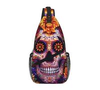 ANABPRMA Sugar Skull Flowers1_1 Men'S Casual Sling Bag, Crossbody Chest Backpack With Multiple Pockets For Travel & Daily Use